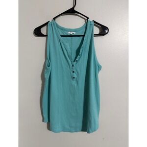 Maurices Womens 0X Turquoise Aqua Ribbed Henley Tank Top Sleeveless Button Front
